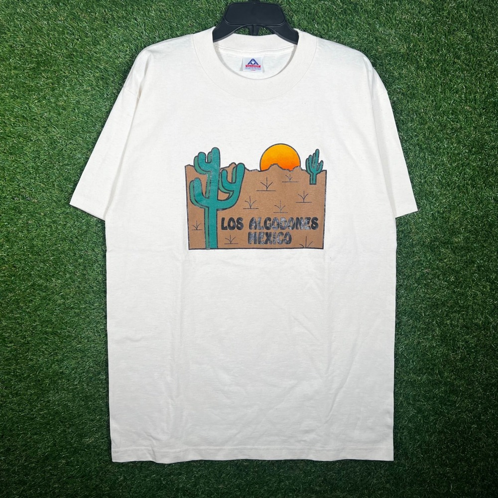 Vintage Alstyle Los Algodones Mexico Cactus Desert Graphic T-Shirt Cream Large